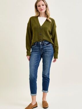 NWOT Judy Blue Addison Mid Rise Classic Cuffed Boyfriend Jeans Sz 7/28